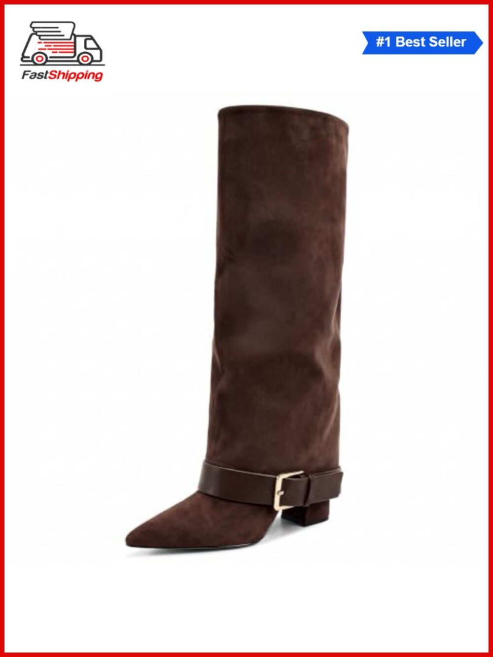 ✨ GPXGPX Knee High Boots Women Fold Over Chunky Heel Wide Calf Pointed Toe